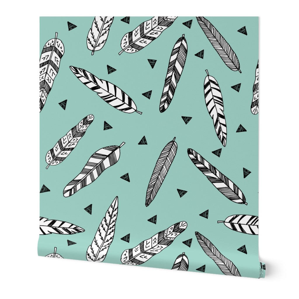 Inky Feathers fabric // - Pale turquoise by Andrea Lauren 