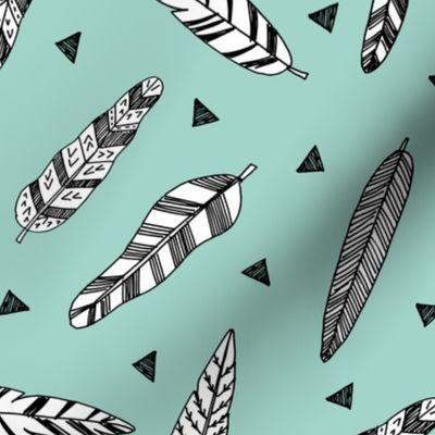 Inky Feathers fabric // - Pale turquoise by Andrea Lauren 