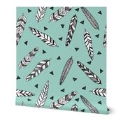 Inky Feathers fabric // - Pale turquoise by Andrea Lauren 