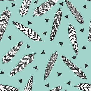 Inky Feathers fabric // - Pale turquoise by Andrea Lauren 