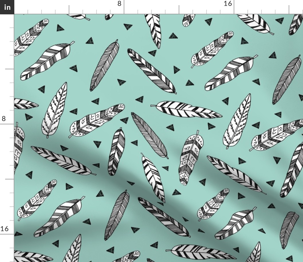 Inky Feathers fabric // - Pale turquoise by Andrea Lauren 