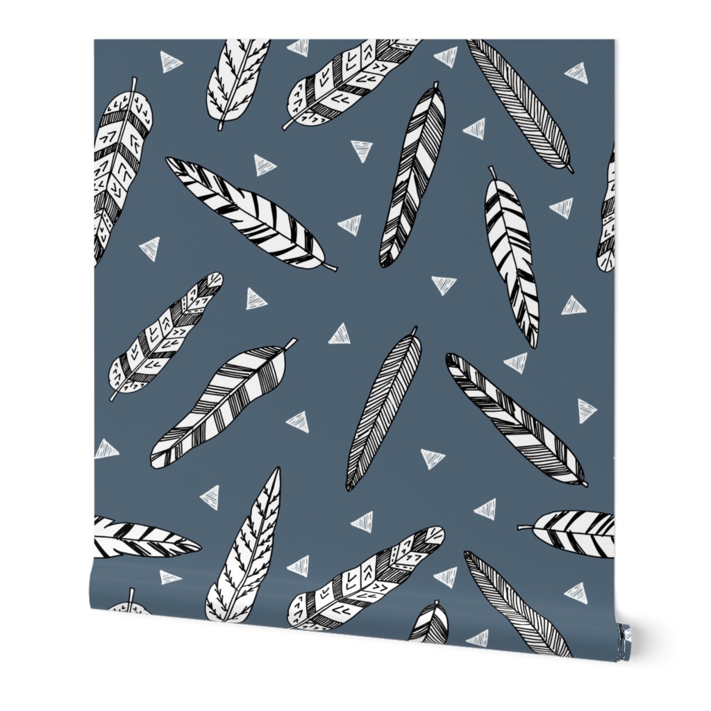 Inky Feathers fabric // Payne's Grey by Andrea Lauren 