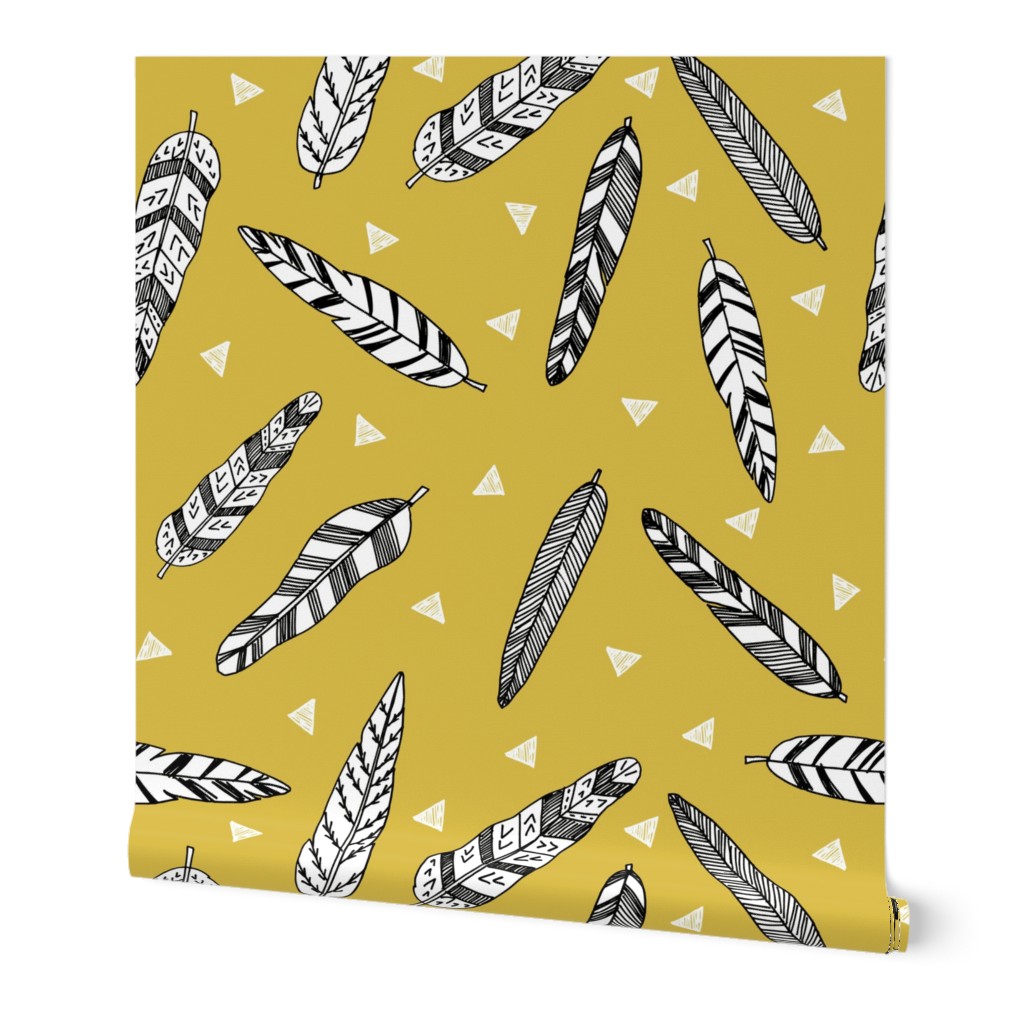 Inky Feathers fabric //- Mustard by Andrea Lauren 