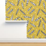 Inky Feathers fabric //- Mustard by Andrea Lauren 