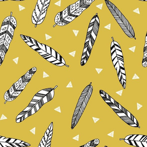 Inky Feathers fabric //- Mustard by Andrea Lauren 