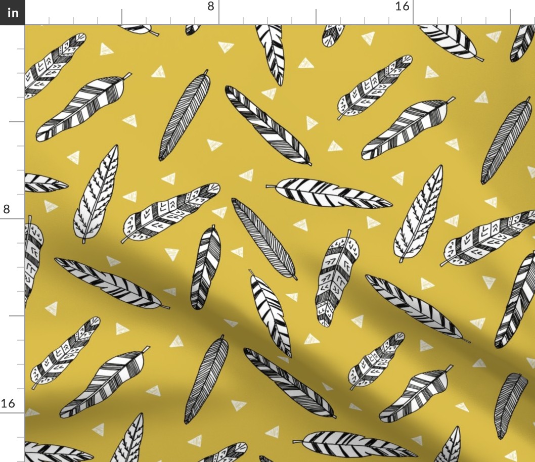 Inky Feathers fabric //- Mustard by Andrea Lauren 