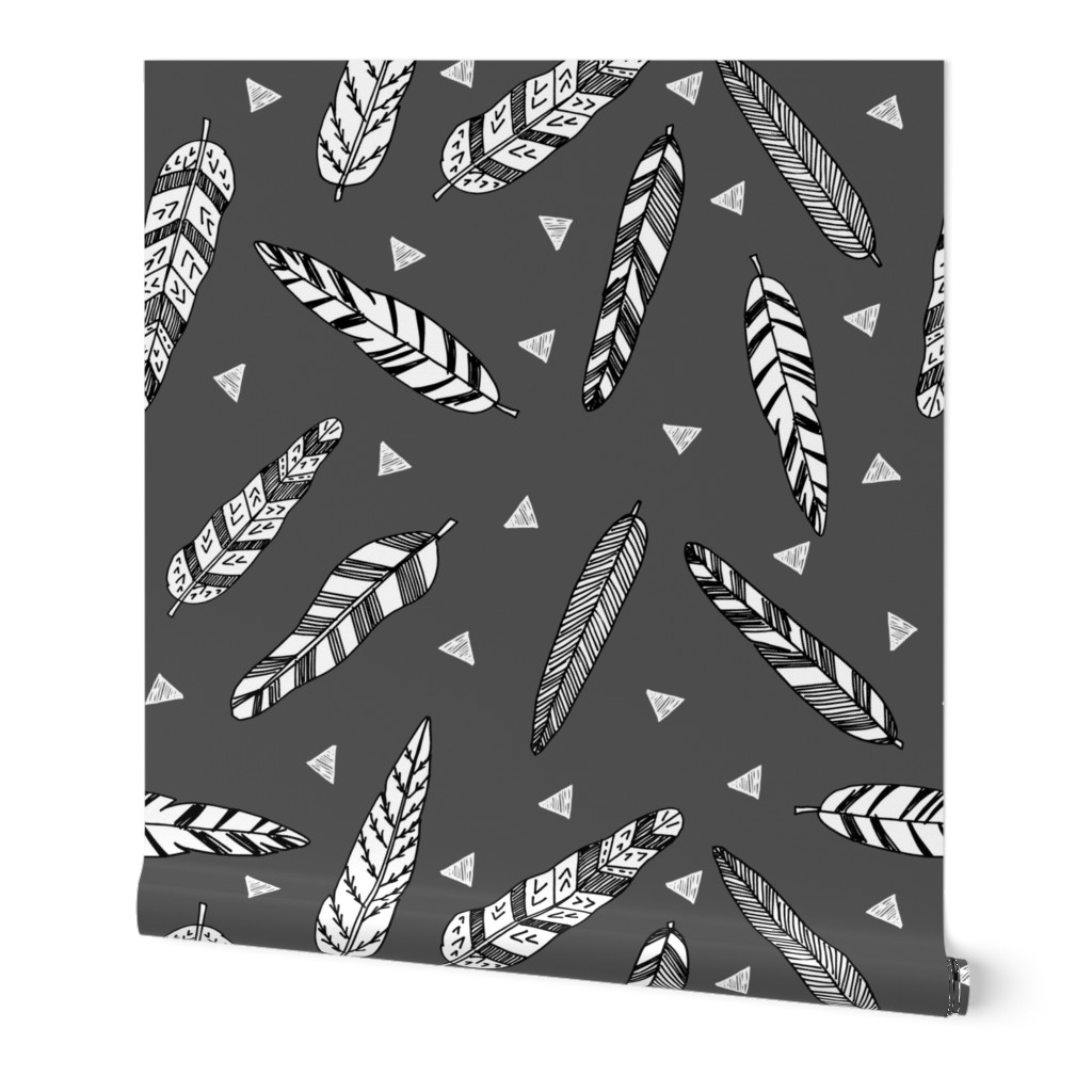 Inky Feathers fabric // - Charcoal by Andrea Lauren 