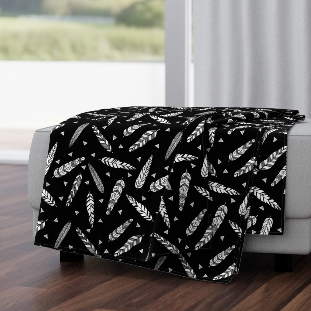 Inky Feathers fabric // - Black and White by Andrea Lauren 