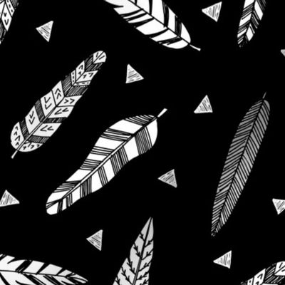 Inky Feathers fabric // - Black and White by Andrea Lauren 