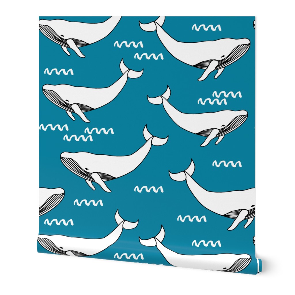 whales // whale cute simple ocean nautical blue fabric nursery cute turquoise baby fabric