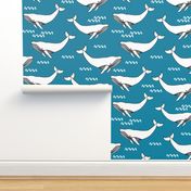 whales // whale cute simple ocean nautical blue fabric nursery cute turquoise baby fabric