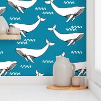 whales // whale cute simple ocean nautical blue fabric nursery cute turquoise baby fabric