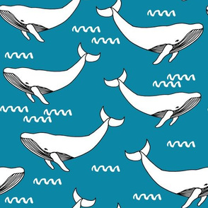 whales // whale cute simple ocean nautical blue fabric nursery cute turquoise baby fabric