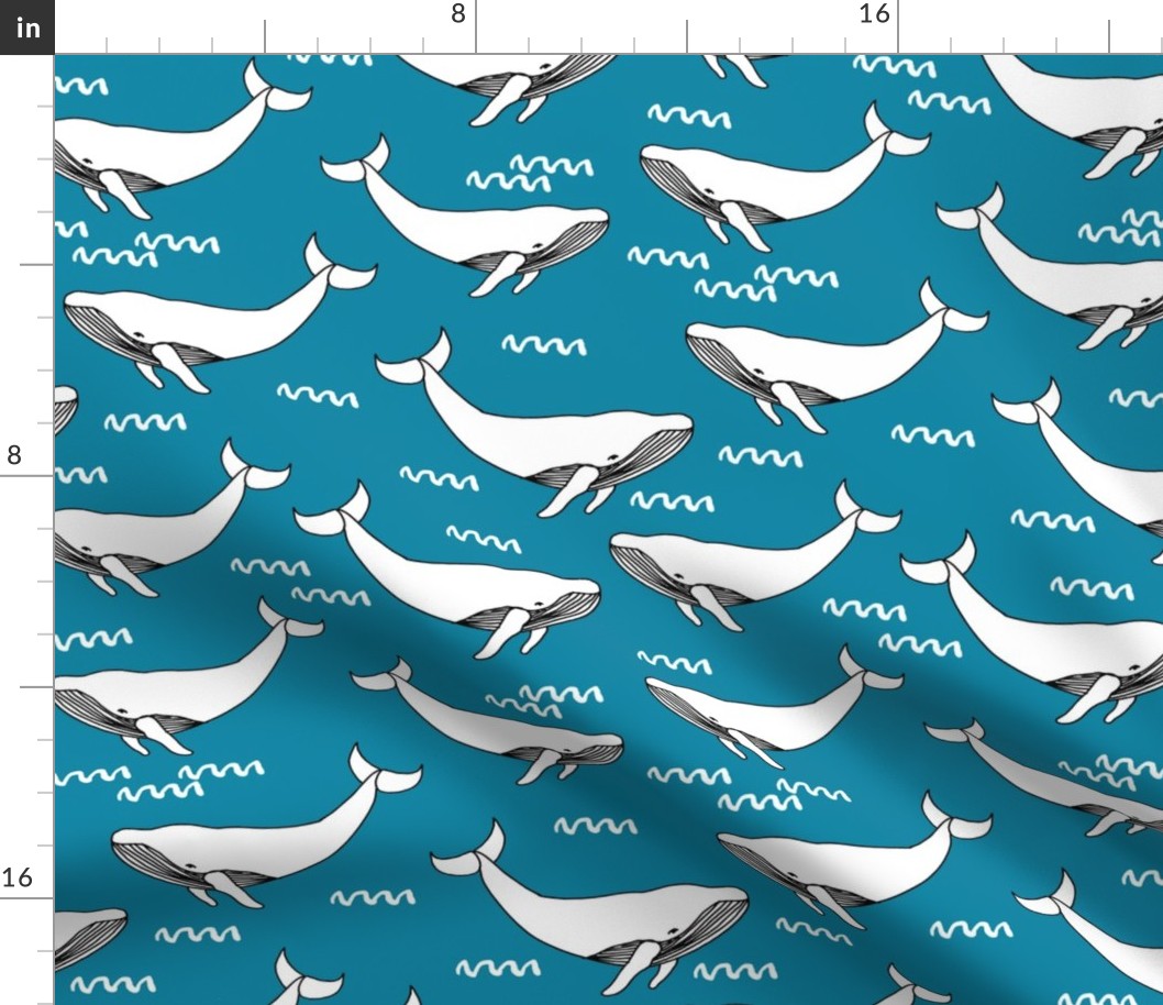 whales // whale cute simple ocean nautical blue fabric nursery cute turquoise baby fabric