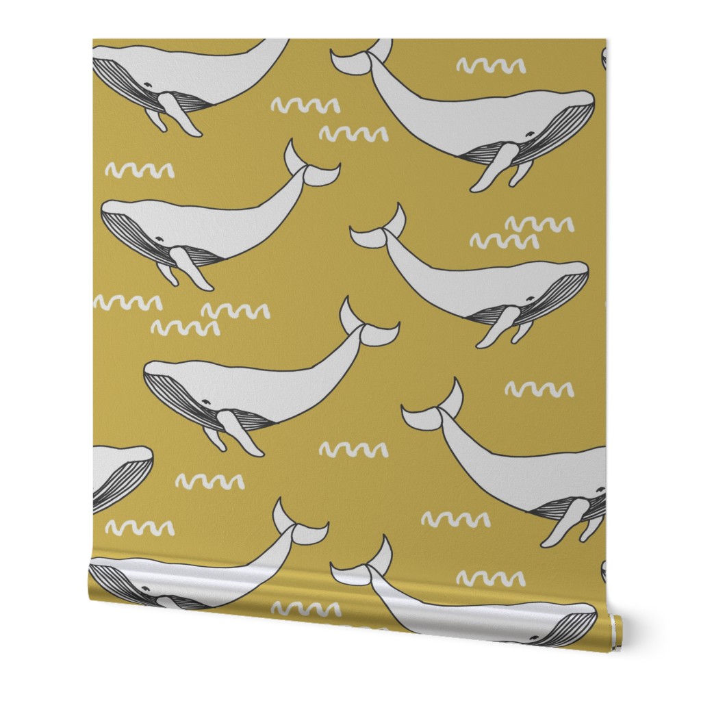 whales // yellow mustard yellow fabric whales fabric whale design simple scandi kids nursery fabric andrea lauren design andrea lauren