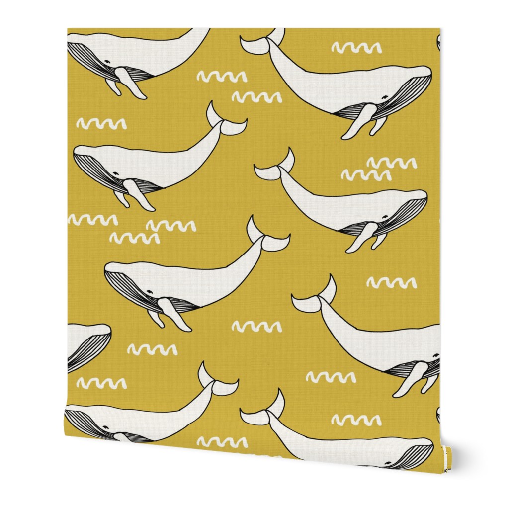 whales // yellow mustard yellow fabric whales fabric whale design simple scandi kids nursery fabric andrea lauren design andrea lauren