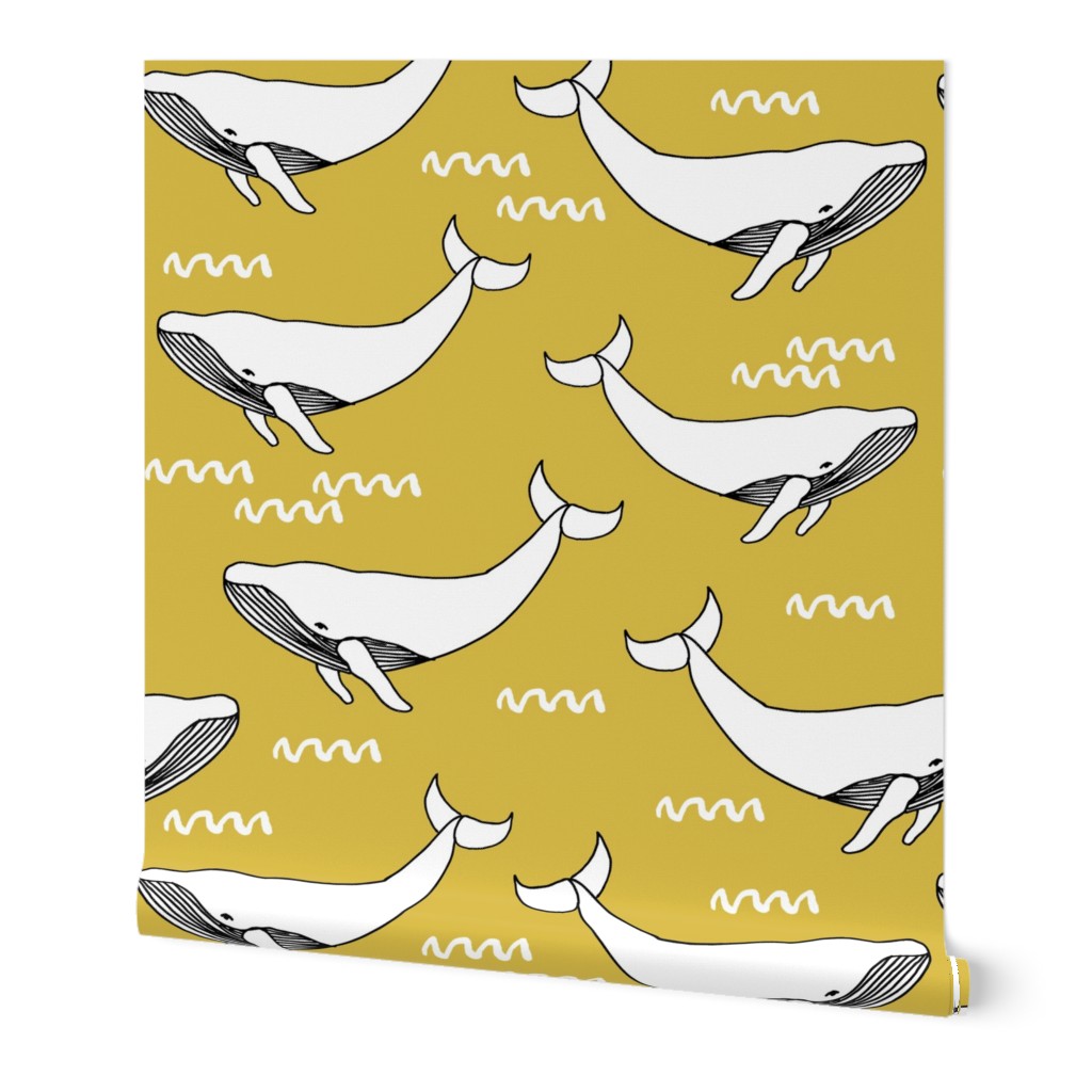 whales // yellow mustard yellow fabric whales fabric whale design simple scandi kids nursery fabric andrea lauren design andrea lauren