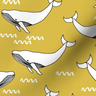 whales // yellow mustard yellow fabric whales fabric whale design simple scandi kids nursery fabric andrea lauren design andrea lauren