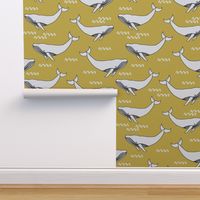 whales // yellow mustard yellow fabric whales fabric whale design simple scandi kids nursery fabric andrea lauren design andrea lauren