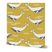 whales // yellow mustard yellow fabric whales fabric whale design simple scandi kids nursery fabric andrea lauren design andrea lauren