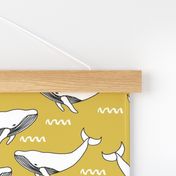 whales // yellow mustard yellow fabric whales fabric whale design simple scandi kids nursery fabric andrea lauren design andrea lauren