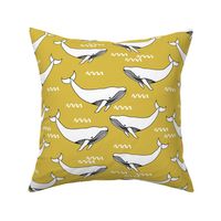 whales // yellow mustard yellow fabric whales fabric whale design simple scandi kids nursery fabric andrea lauren design andrea lauren