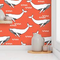 whales // orange cute kids animals ocean orange fabric baby nursery baby design