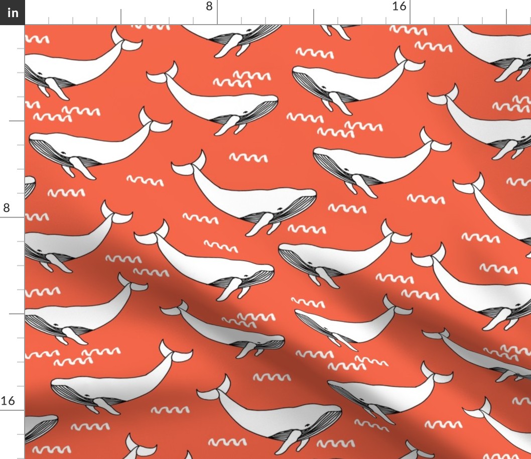 whales // orange cute kids animals ocean orange fabric baby nursery baby design