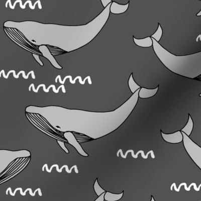 whales // charcoal cetacean whale pod grey whale kids grey