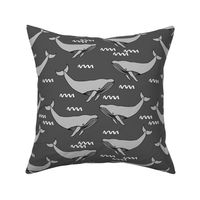 whales // charcoal cetacean whale pod grey whale kids grey