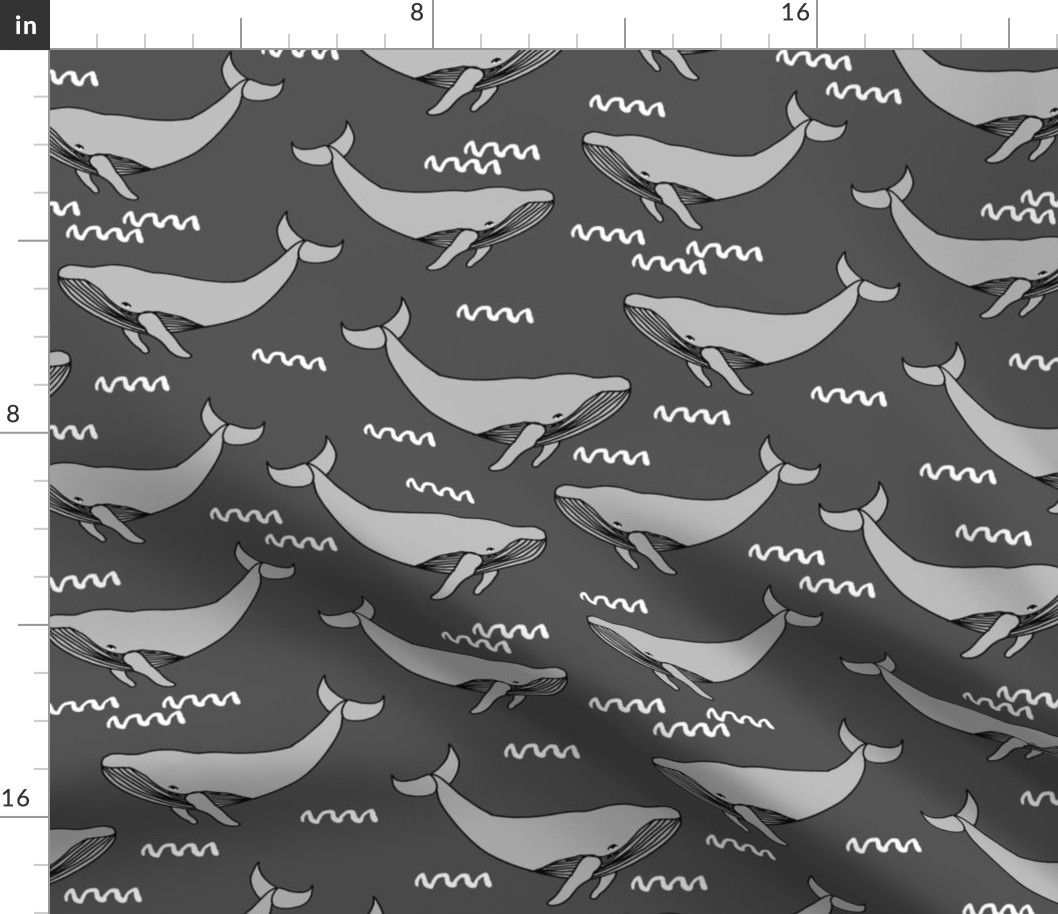 whales // charcoal cetacean whale pod grey whale kids grey