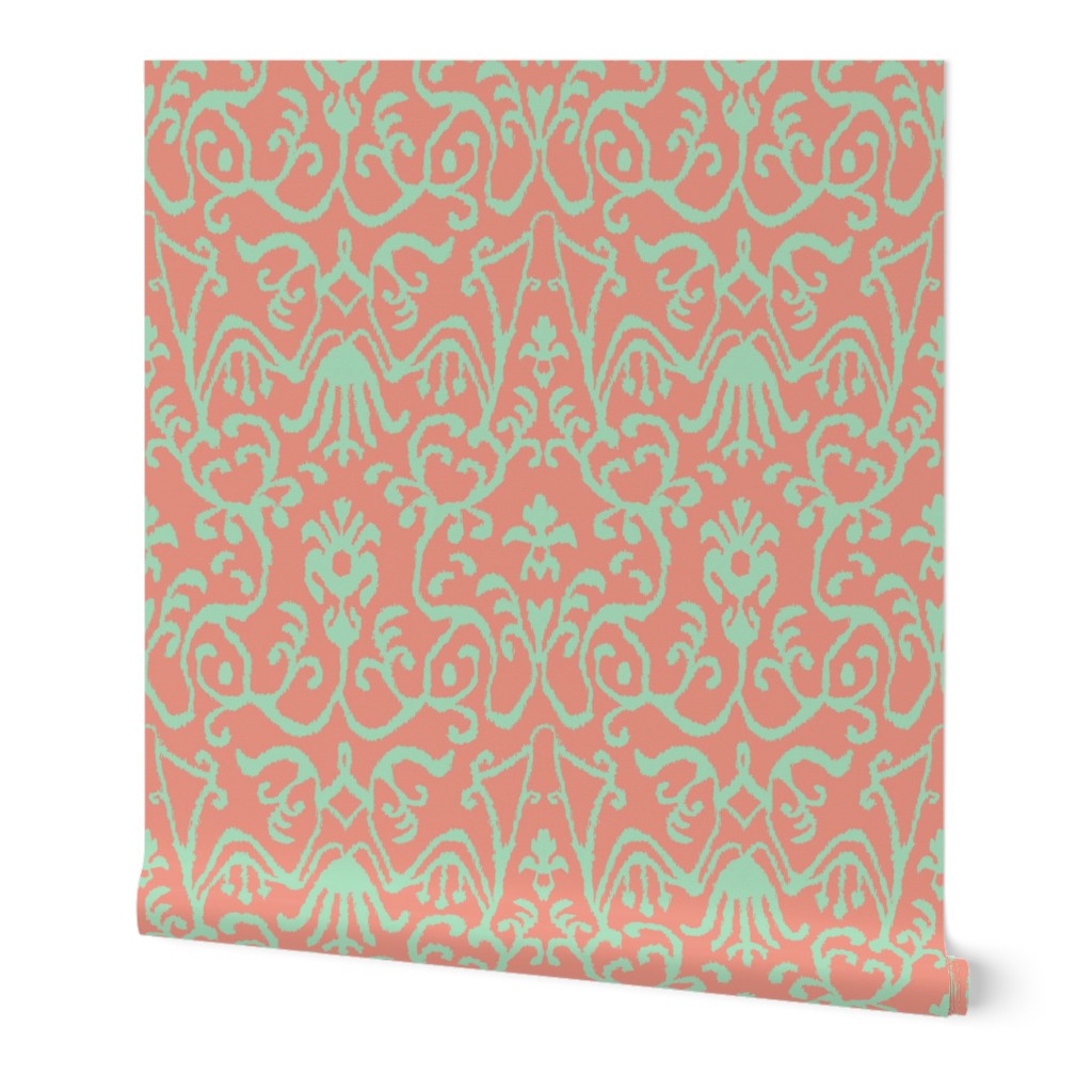 Lucette Ikat in Coral and Mint