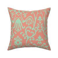 Lucette Ikat in Coral and Mint