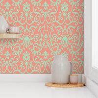 Lucette Ikat in Coral and Mint