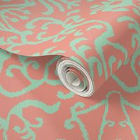 Lucette Ikat in Coral and Mint