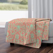 Lucette Ikat in Coral and Mint