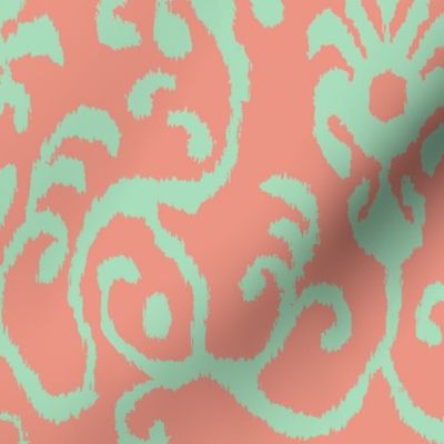 Lucette Ikat in Coral and Mint