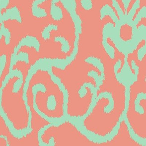 Lucette Ikat in Coral and Mint