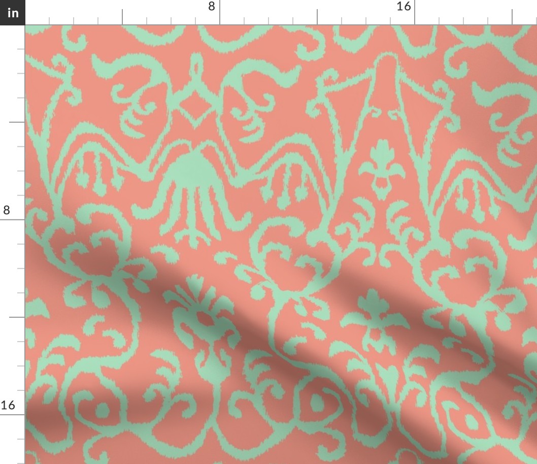 Lucette Ikat in Coral and Mint