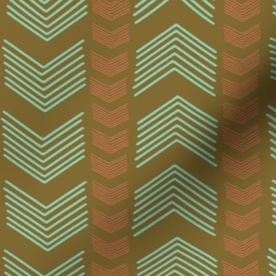 Herringbone Stripe in Coral and Mint