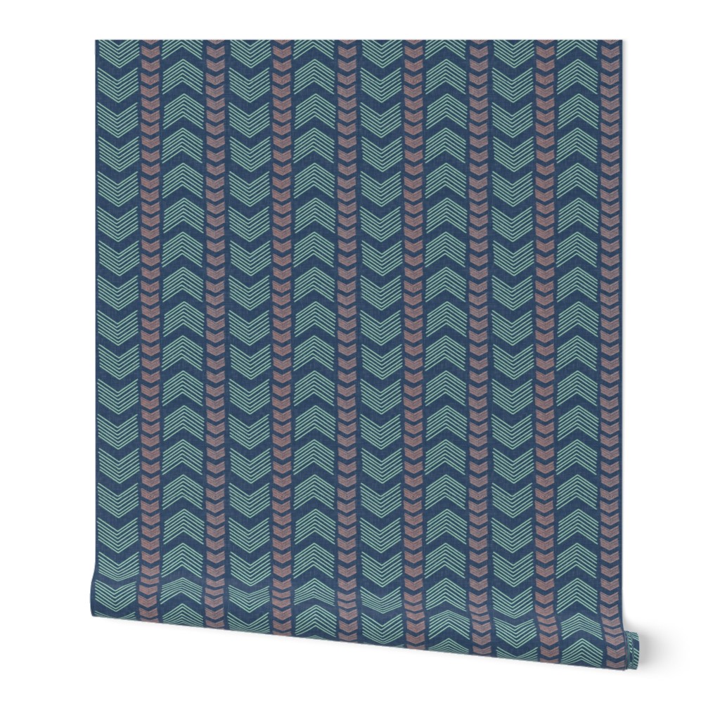 Herringbone Stripe in Navy Mint and Coral