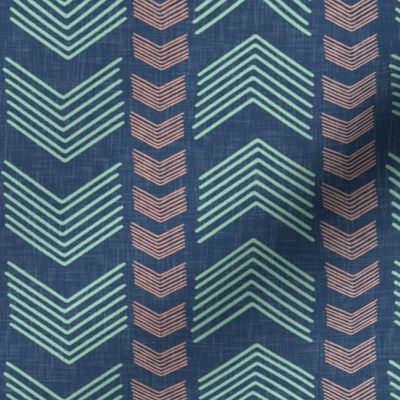 Herringbone Stripe in Navy Mint and Coral