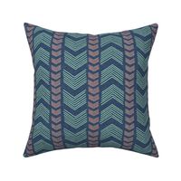 Herringbone Stripe in Navy Mint and Coral