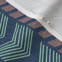 Herringbone Stripe in Navy Mint and Coral