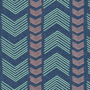 Herringbone Stripe in Navy Mint and Coral