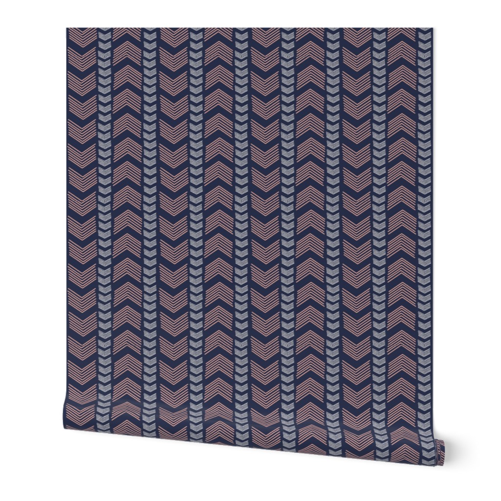 Herringbone Stripe in Navy and Coral