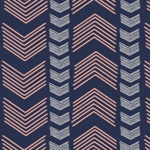 Herringbone Stripe in Navy and Coral