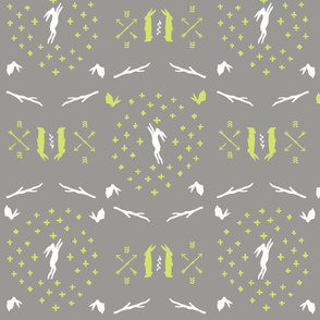 Bunny Coat of Arms - Gray, Chartreuse, White