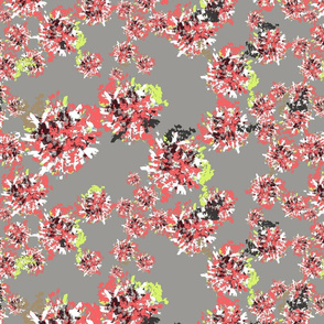 Abstract Flower Bursts - Gray, Coral, Green