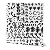 shapes // boho tribal aztec bird cactus desert tribal bird snake shapes eyes black and white